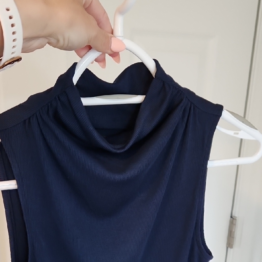 Sleeveless Navy Mock Tank Top - Picture 6 of 8